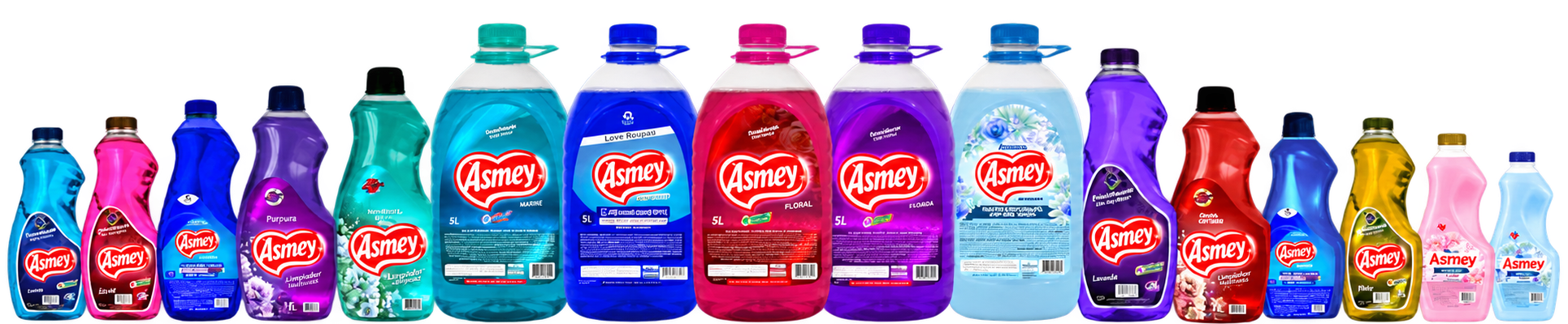 Linha completa de produtos de limpeza ASMEY, sem fundo
